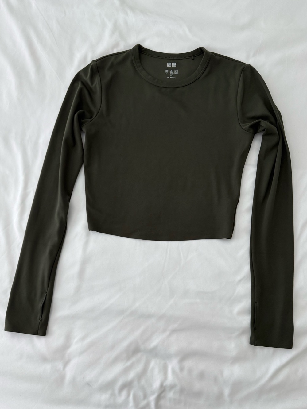 Uniqlo Olive Green Long Sleeve Cropped Tee